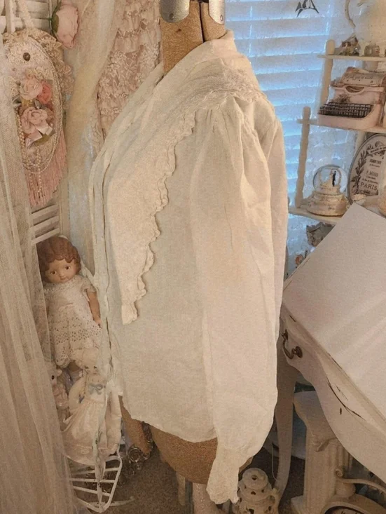 ♡ vintage 80s ralph lauren linen lace tie blouse ♡ - Picture 4 of 8